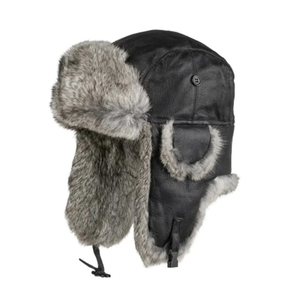 TH1108 MJM Leather Hat Leather/Rabbit Black/Grey Melange Sz Small NWT - Picture 1 of 10